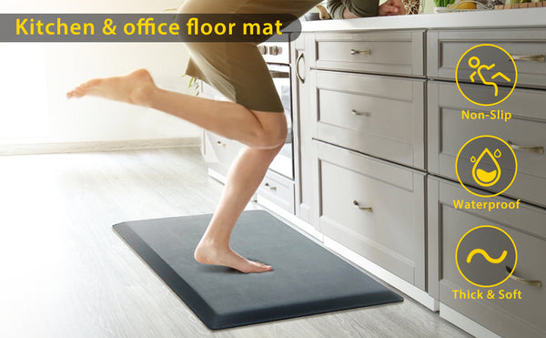 Anti Fatigue Mat Kitchen Comfort Standing Mat for Desk - Thick Waterproof Durable Pad - Non Slip Bottom Cushion Comfort at Home, Office, Garage Black (30"x20")